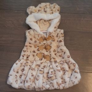 Little Lass Furry hooded vest with ears baby girls size 18m leopard fabulous